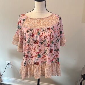 Umgee USA Xl Floral Pink Ruffle Women's Top